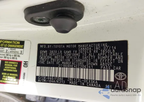 2014 Toyota Corolla S Plus z USA, uszkodzony, nr VIN 2T1BURHE4EC206341